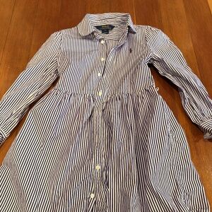 Ralph Lauren Long Sleeved Striped Purple & White Girls Dress Size 5